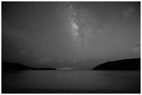 Milky Way and starry sky at night, Little Lameshur Bay. Virgin Islands National Park ( black and white)