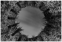 Looking up catherineberg Sugar Mill opening at night. Virgin Islands National Park ( black and white)