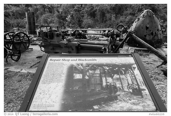 Repair Shop and Blacksmith interpretive sign, Hassel Island. Virgin Islands National Park (black and white)