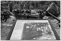 Repair Shop and Blacksmith interpretive sign, Hassel Island. Virgin Islands National Park ( black and white)