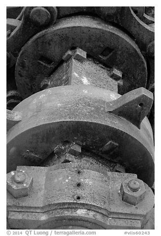 Winch detail, Creque Marine Railway, Hassel Island. Virgin Islands National Park (black and white)