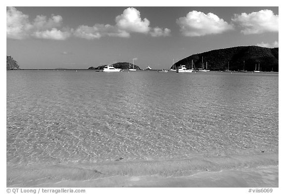 Beach and yachts, Maho Bay. Virgin Islands National Park, US Virgin Islands.