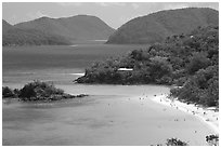 Trunk Bay and beach, mid-day. Virgin Islands National Park, US Virgin Islands. (black and white)