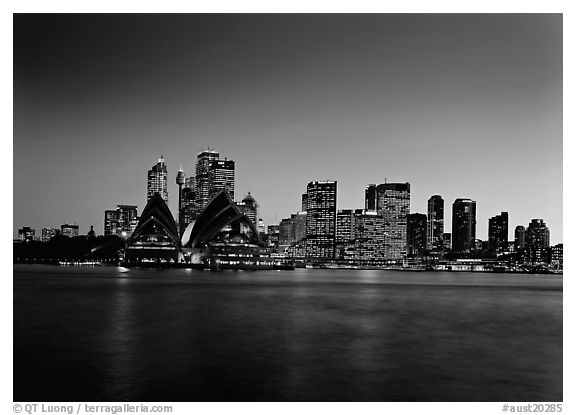 Skyline at sunset with Opera House. Australia (black and white)