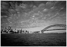 Opera House, skyline, and Harbor Bridge. Australia ( black and white)