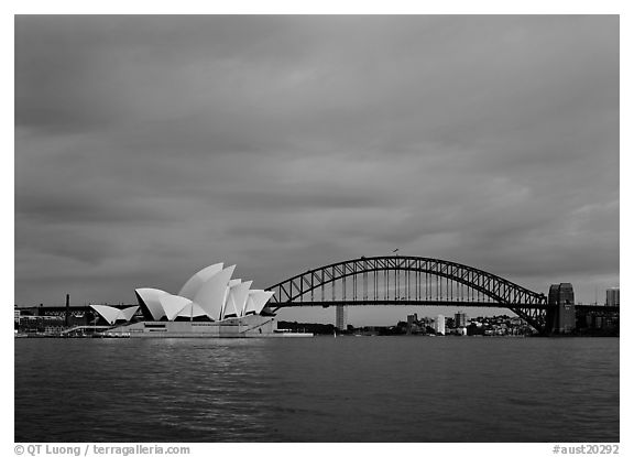 Opera House and Harbor Bridge. Sydney, New South Wales, Australia (black and white)