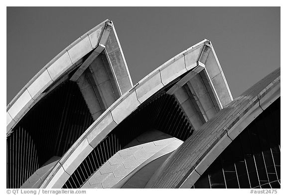 Shell-like roofs of the Opera House. Sydney, New South Wales, Australia (black and white)