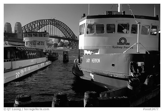 Ferries with Harbor bridge in the background. Sydney, New South Wales, Australia (black and white)