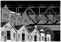 Colonial-era buildings of the Rocks and Harboor bridge. Sydney, New South Wales, Australia (black and white)