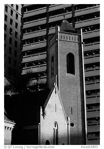 Red brick St Andrew's church. Brisbane, Queensland, Australia (black and white)