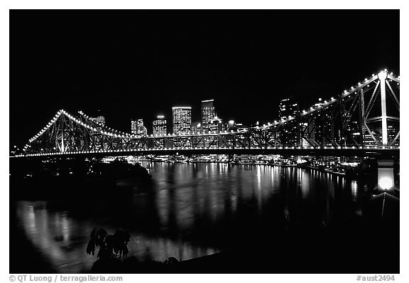 Brisbane by night. Brisbane, Queensland, Australia (black and white)