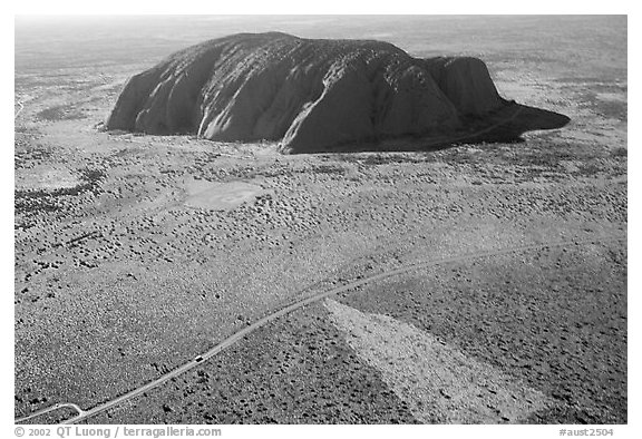 Aerial view of Ayers Rock. Uluru-Kata Tjuta National Park, Northern Territories, Australia (black and white)