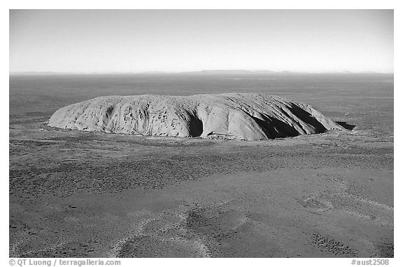 Aerial view of Ayers Rock. Uluru-Kata Tjuta National Park, Northern Territories, Australia (black and white)