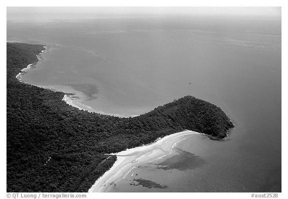 Aerial view of Cape Tribulation. Queensland, Australia (black and white)