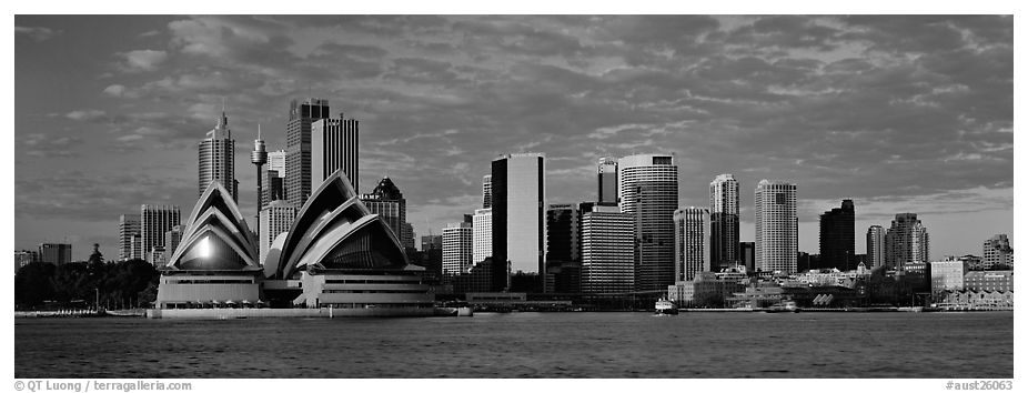 Sydney skyline view with Opera House. Sydney, New South Wales, Australia (black and white)