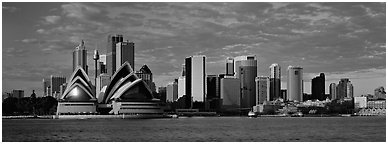 Sydney skyline view with Opera House. Sydney, New South Wales, Australia (Panoramic black and white)