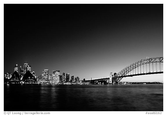 Skyline and Harbour bridge at night. Sydney, New South Wales, Australia (black and white)