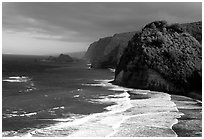 North shore coast from Polulu Valley overlook. Big Island, Hawaii, USA ( black and white)