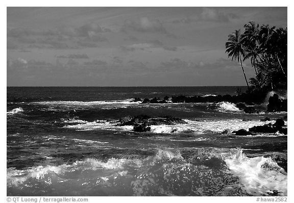 Ocean view, Keanae Peninsula. Maui, Hawaii, USA (black and white)