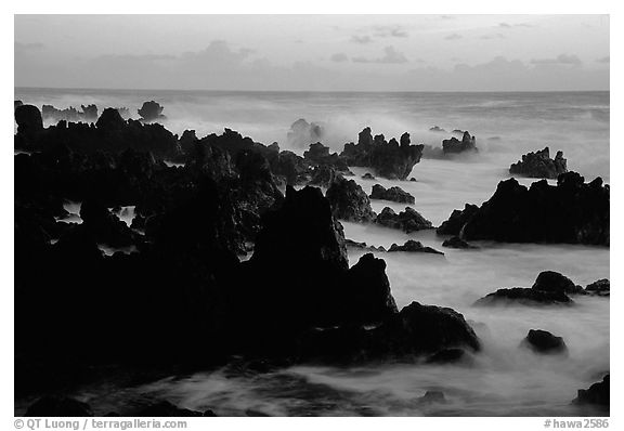 Rocks and surf, dawn, Keanae Peninsula. Maui, Hawaii, USA