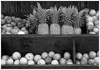 Tropical Fruits, roadside stand. Maui, Hawaii, USA (black and white)