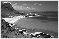 Makapuu Beach and turquoise waters, mid-day. Oahu island, Hawaii, USA (black and white)