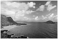 Makapuu Beach and offshore islands, early morning. Oahu island, Hawaii, USA ( black and white)