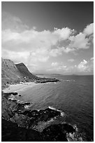 Coastline and Makapuu Beach, early morning. Oahu island, Hawaii, USA ( black and white)