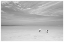 Bathers in the water, Waimanalo Beach. Oahu island, Hawaii, USA (black and white)