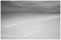 Waimanalo Beach and ocean with turquoise waters and off-shore island. Oahu island, Hawaii, USA ( black and white)