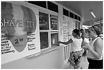 Women ordering shave ice, Waimanalo. Oahu island, Hawaii, USA ( black and white)