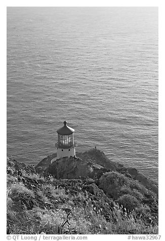 Makapuu head ligthouse, early morning. Oahu island, Hawaii, USA (black and white)