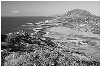 Sandy Beach and Koko crater, morning. Oahu island, Hawaii, USA ( black and white)