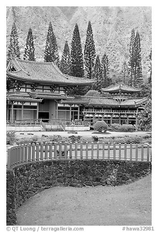 Byodo-In Temple. Oahu island, Hawaii, USA (black and white)