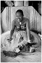 Fiji woman. Polynesian Cultural Center, Oahu island, Hawaii, USA ( black and white)