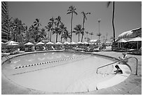 Swimming pool, Sheraton  hotel. Waikiki, Honolulu, Oahu island, Hawaii, USA (black and white)