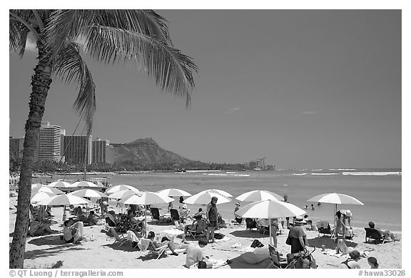 Sun shades on Waikiki Beach. Waikiki, Honolulu, Oahu island, Hawaii, USA