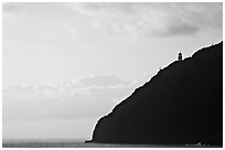 Makapuu head lighthouse, sunrise. Oahu island, Hawaii, USA (black and white)