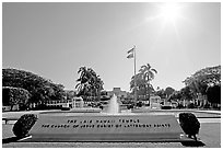 Mormon temple and sun, afternoon, Laie. Oahu island, Hawaii, USA (black and white)