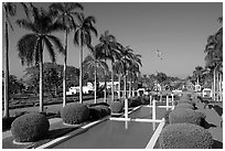 Terraced basins, Mormon temple, Laie. Oahu island, Hawaii, USA (black and white)