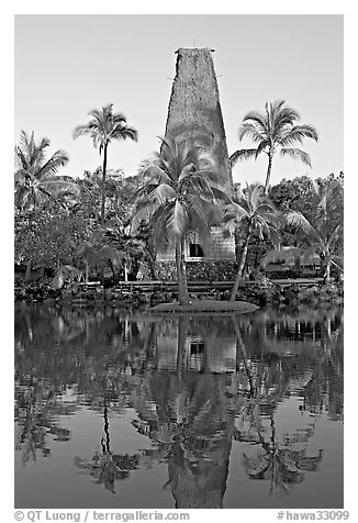 Fijian Bure Kalou, sprit house with high-reaching roof. Polynesian Cultural Center, Oahu island, Hawaii, USA