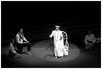 Performance with Hawaiian dancers. Polynesian Cultural Center, Oahu island, Hawaii, USA (black and white)