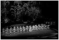 Tonga dancers on stage. Polynesian Cultural Center, Oahu island, Hawaii, USA (black and white)