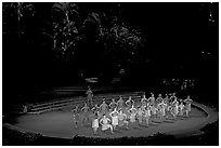 Maori dancers. Polynesian Cultural Center, Oahu island, Hawaii, USA (black and white)