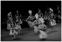 Tahitian celebration dance. Polynesian Cultural Center, Oahu island, Hawaii, USA ( black and white)