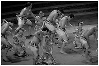 Dance performed by Samoa islanders. Polynesian Cultural Center, Oahu island, Hawaii, USA (black and white)