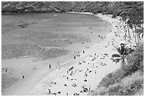 Hanauma Bay beach from above. Oahu island, Hawaii, USA (black and white)