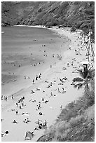 Hanauma Bay beach from above. Oahu island, Hawaii, USA ( black and white)