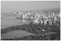 Honolulu seen from the Diamond Head crater, early morning. Honolulu, Oahu island, Hawaii, USA ( black and white)