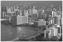 Waikiki seen from the Diamond Head crater, early morning. Waikiki, Honolulu, Oahu island, Hawaii, USA (black and white)